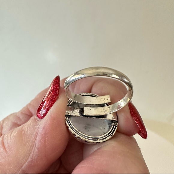 💕 Dendritic agate round gray silver overlay gemstone ring stamped 925 adjustable - Picture 7 of 7